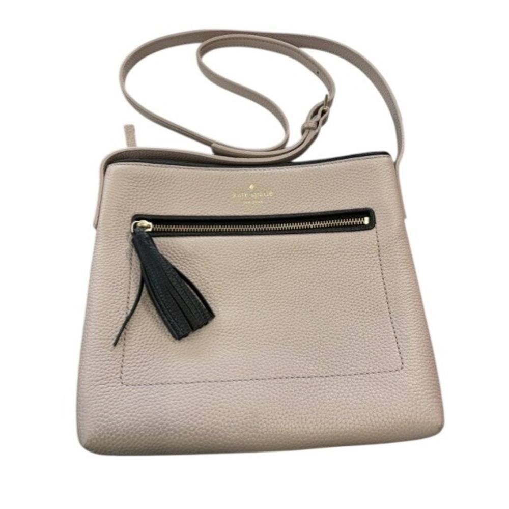 Kate Spade New York WKRU4073 Warm Taupe Pebbled Leather Crossbody Bag Tassel